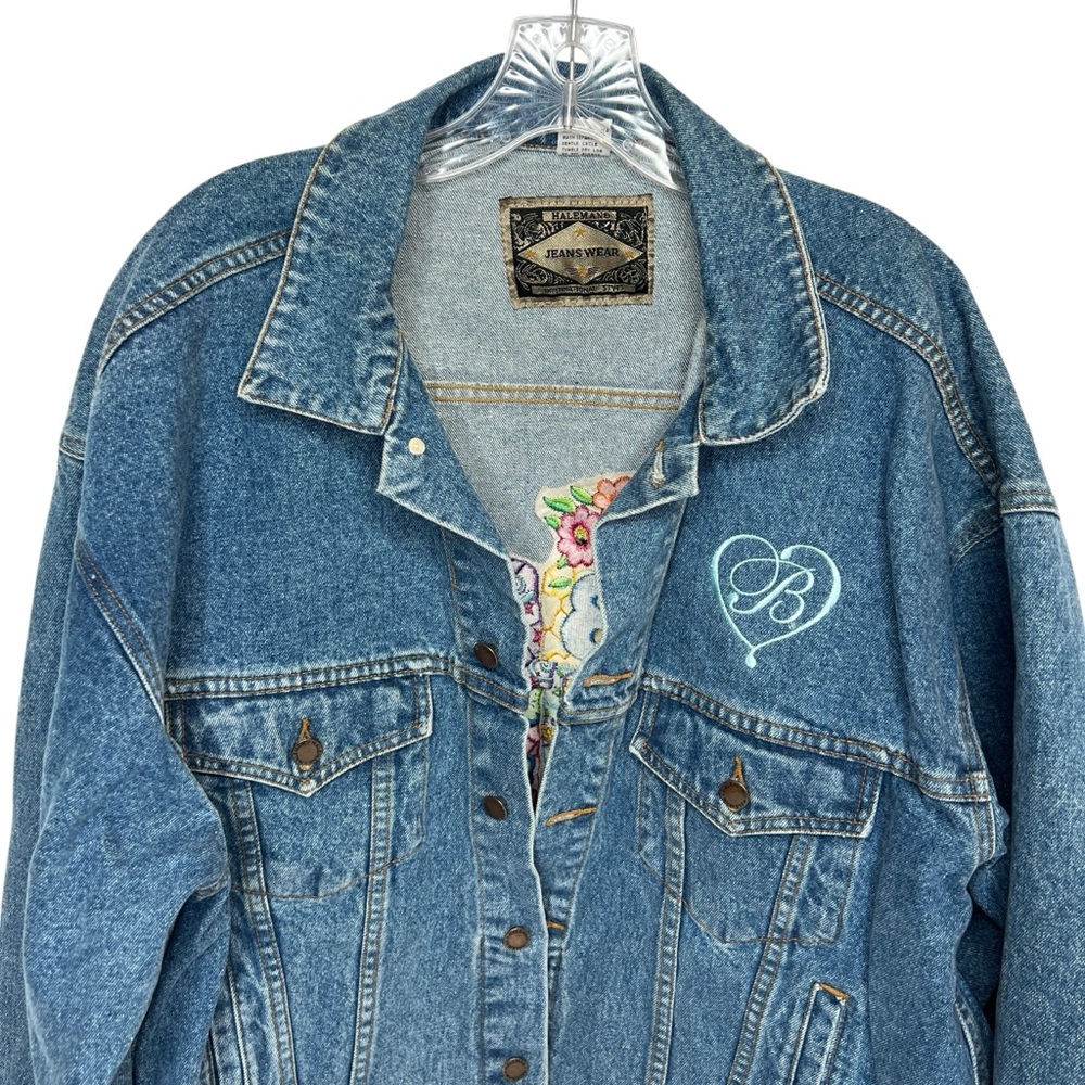 Haleman Jeanswear Jean Jacket Brighton Embroidered Heart Patch XL - Picture 2 of 13